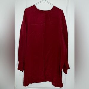 Charter Club Woman Silk Button Up Tunic Blouse Size 3X Henna Burgundy Wine NWT